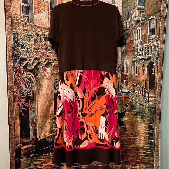 Studio I Vibrant Brown and Pink Dress with Removable Cardigan. - Picture 4 of 6